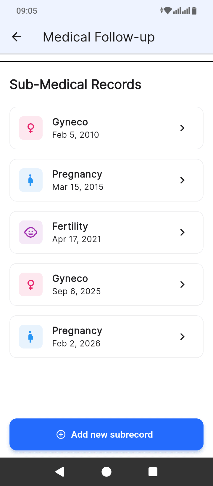 doctoGyn Mobile EMR Application Screen 9 for Women's Health
