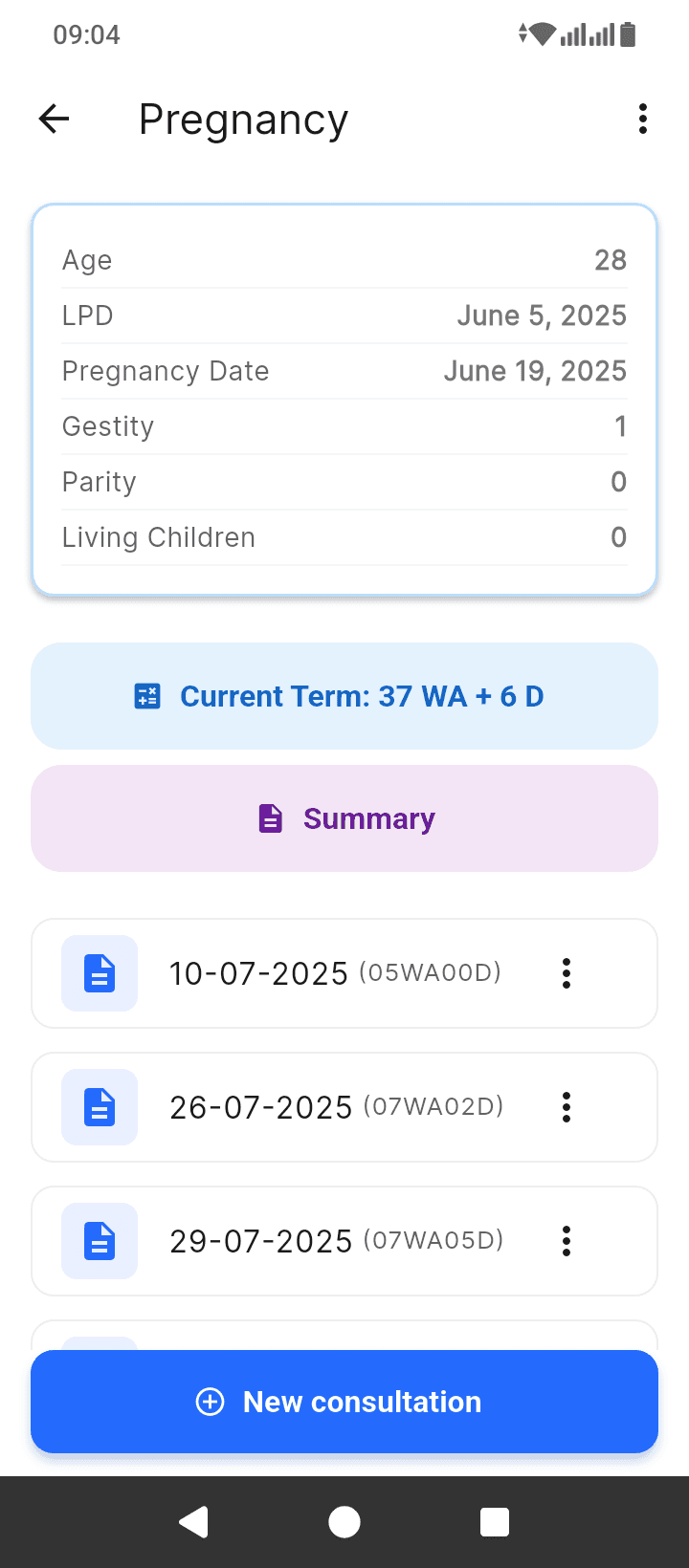 doctoGyn Mobile EMR Application Screen 10 for Women's Health