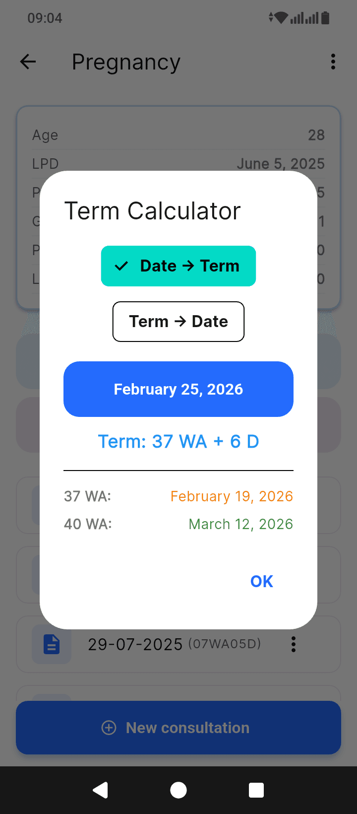 doctoGyn Mobile EMR Application Screen 12 for Women's Health